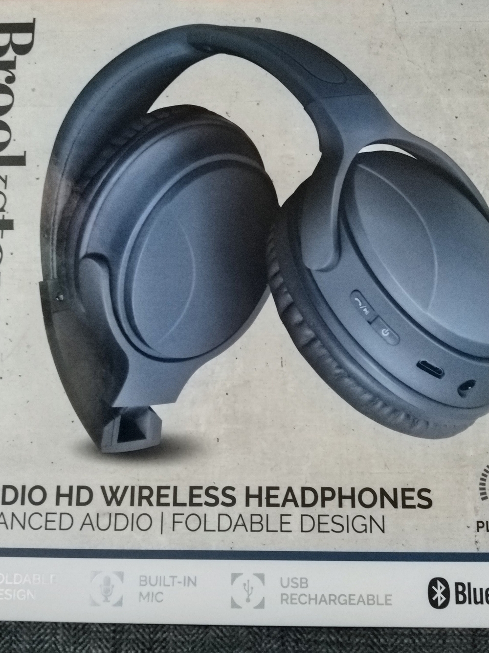 Brookstone Black Foldable Bluetooth Over-Ear Headphones